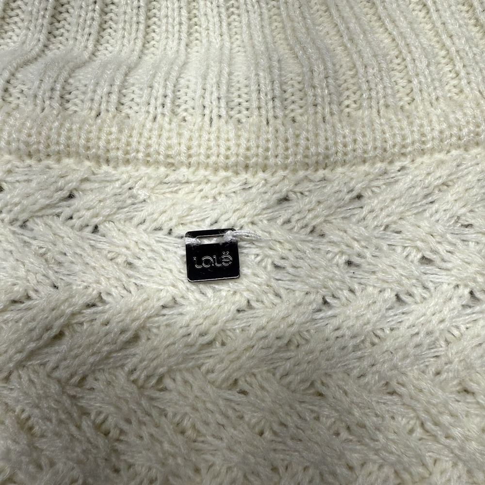 Lole Women's Cream Knit Poncho Sweater One Size Cowl Neck Chevron Pattern Cozy - Picture 9 of 13